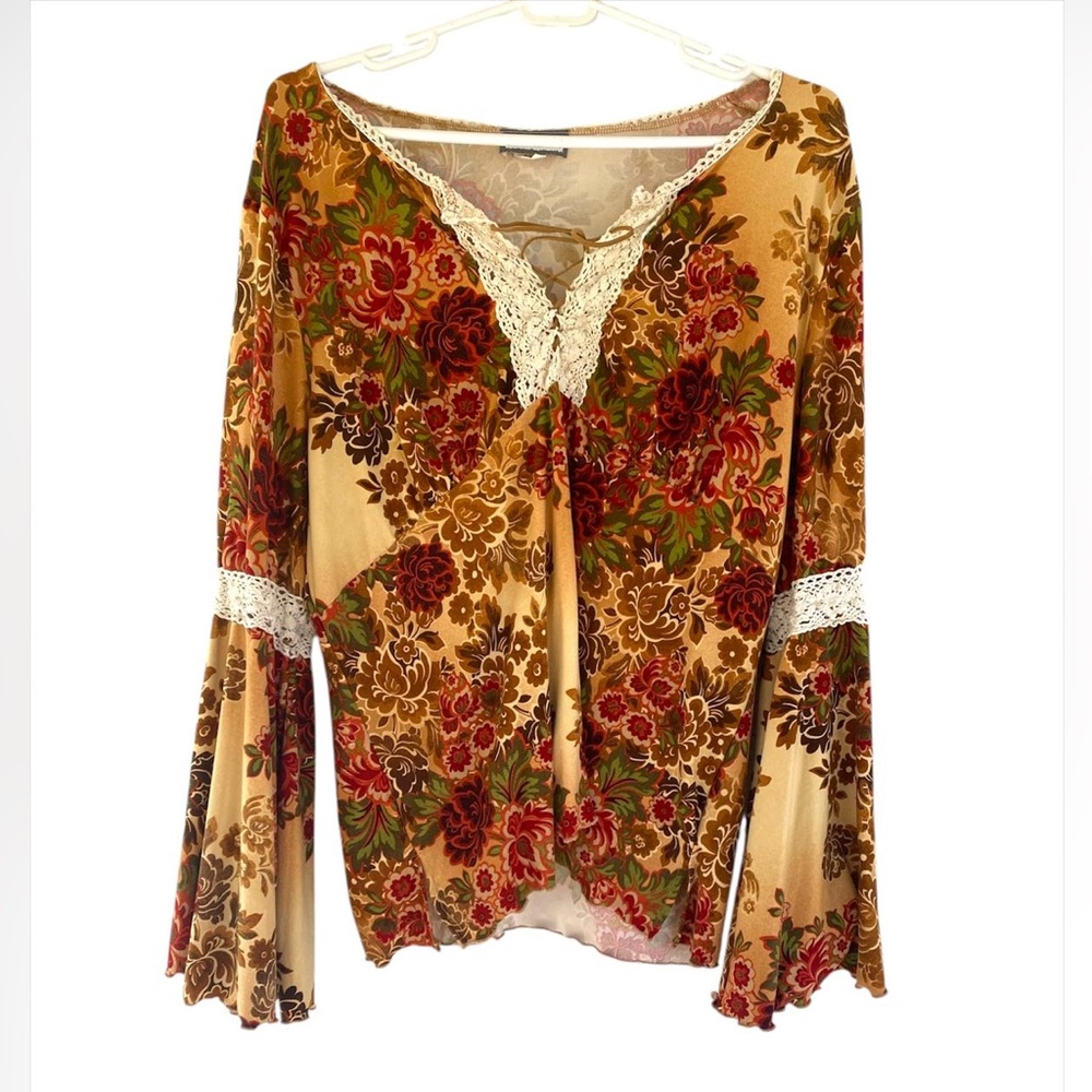 Cream Ruffled Bell Sleeve Blouse with Tie Front